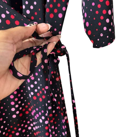 Vintage Venezia Polka Dot Print Wrap Dress Plus Size 22/24 Black Pink Y2K Office - Picture 8 of 12